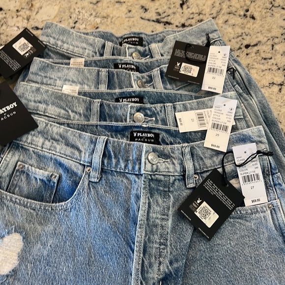 NWT Playboy X PacSun Jeans Eco Distressed High Waisted Baggy 22 23 24 25 27 - Picture 11 of 15